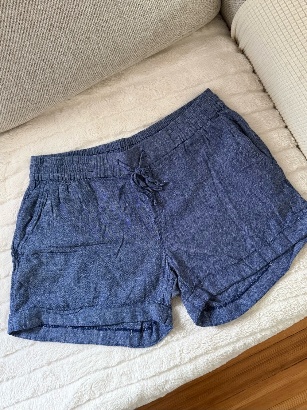 Old Navy Tie Waist Blue Linen Shorts